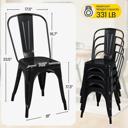 Vista 21 de Yaheetech Juego de 4 sillas de comedor de metal, sillas de cocina apilables industriales con asiento superior de madera para comedor, restaurante
