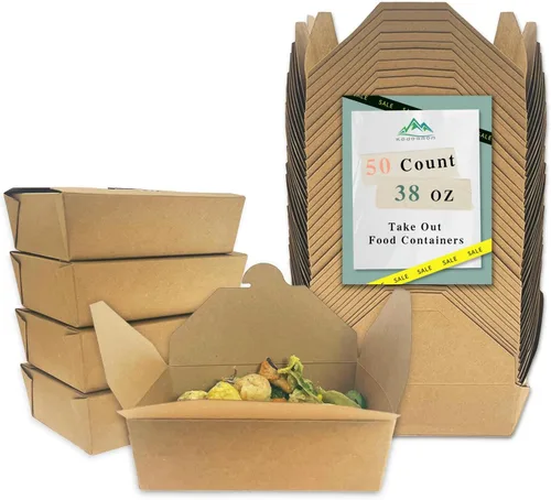 Vista 8 de Kaderron 80 piezas 26 oz (780 ml) contenedores de comida desechables para llevar, cajas de comida marrón, caja de papel kraft para llevar apta