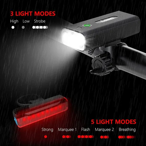Vista 4 de Luces de Bicicleta Super Brillantes para Conducción Nocturna, Luces de Bicicleta Delanteras y Traseras, Luz de Bicicleta de 3 LED Recargable por