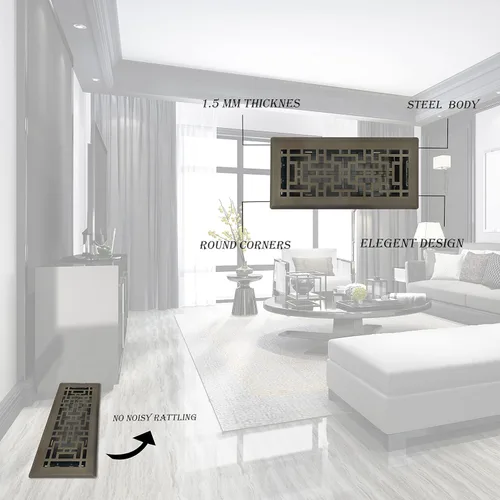 Vista 5 de Rejilla de Piso de Diseño Oriental de 4" x 10" en Acabado Bronce Metálico - Cubiertas de Ventilación para Piso del Hogar - Cubiertas Decorativas