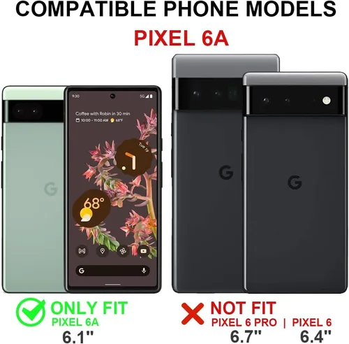 Vista 2 de KEZiHOME Funda de piel auténtica para Google Pixel 6a 5G, con tarjetero y bloqueo RFID, compatible con Google Pixel 6a 5G (negromarrón)