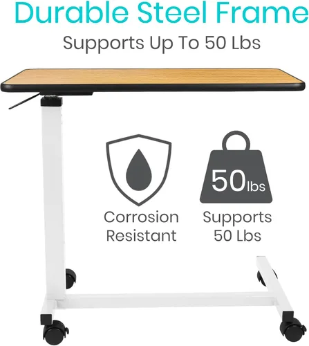 Vista 8 de Vive Mesa para colocar sobre la cama (XL) - Mesa de cama de hospital - Bandeja giratoria con ruedas giratorias - Escritorio ajustable sobre