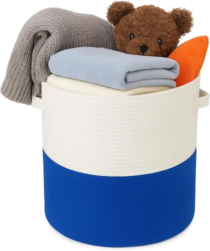 Cesta de almacenamiento de cuerda de algodón con tapa, organizador tejido duradero con asas, cestas tejidas, cesta de almacenamiento multiusos para