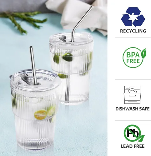 Vista 2 de Juego de 2 tazas de café helado con tapas y pajitas, vasos de plástico irrompibles de 16 onzas para bebidas reutilizables vaso de café helado