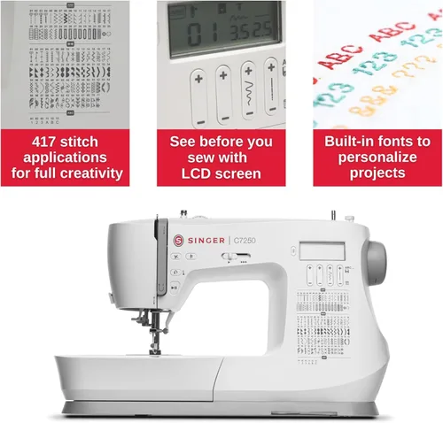 Vista 3 de Máquina de coser y de acolchado computarizada SINGER C7250 con mesa de extensión y kit de accesorios 417 aplicaciones de puntadas, letras