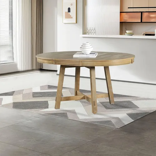 Vista 4 de JUSTONE Mesa de comedor redonda extensible, mesa de comedor de cocina con base en forma de X, juego de mesa de comedor para cocina, comedor, rincón