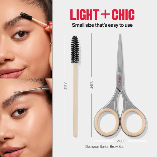 Vista 8 de Revlon Designer Series - Juego de cejas para recortar y dar forma a cejas con tijeras y cepillo de carrete, fácil de usar en casa o sobre la marcha