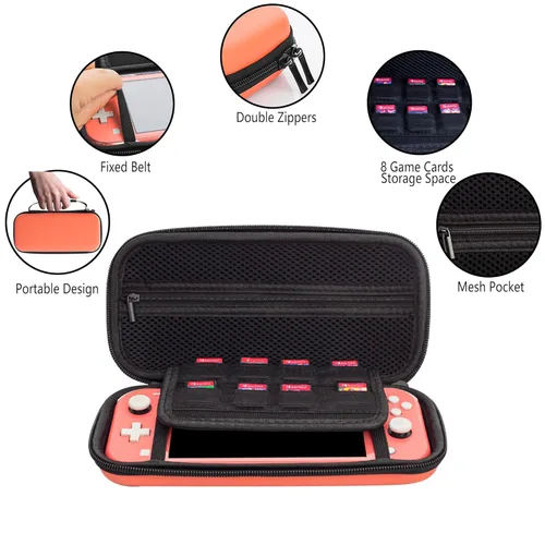 Vista 2 de GLDRAM Pink Carrying Case for Nintendo Switch Lite, Portable Travel Case with 8 Game Card Slots, 4 in 1 Accessories Kit with Clear Glitter TPU