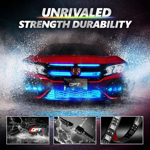 Vista 5 de OPT7 Aura PRO - Kit de iluminación LED Bluetooth de 4 piezas para rejilla Tiras multicolor de 12 pulgadas con SoundSync - Valencia de parrilla