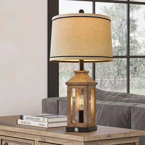 Vista 2 de G-SAFAVA Lámparas de mesa de granja de 23.75 pulgadas, puertos de carga USB A+C, lámpara de control táctil regulable de 3 vías, luz nocturna