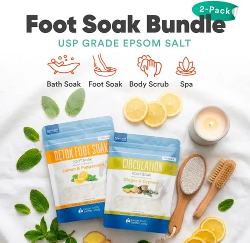 Vista 4 de Paquete de 2 sales de remojo de pies para spa de pies con cuchara de bambú (2 libras cada 4 libras en total) para molestias y piel seca, fabricado