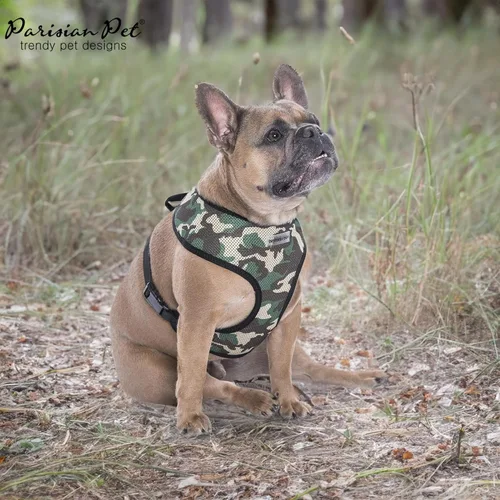 Vista 6 de Arnés para perro Parisian Pet - Arnés de libertad ajustable - Chaleco para perro de camuflaje verde - Arnés para perro de 100% tela de malla