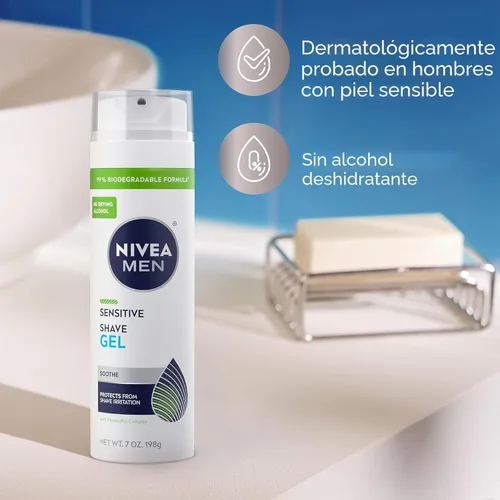 Vista 7 de NIVEA MEN Gel de afeitado sensible con vitamina E, extractos calmantes de manzanilla y hamamelis, paquete de 3 latas de 7 onzas
