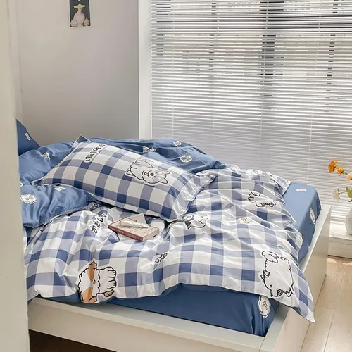 Vista 3 de LAMEJOR Juego de funda de edredón tamaño individual con bonito diseño de cuadros/cachorro (1 funda de edredón + 2 fundas de almohada)