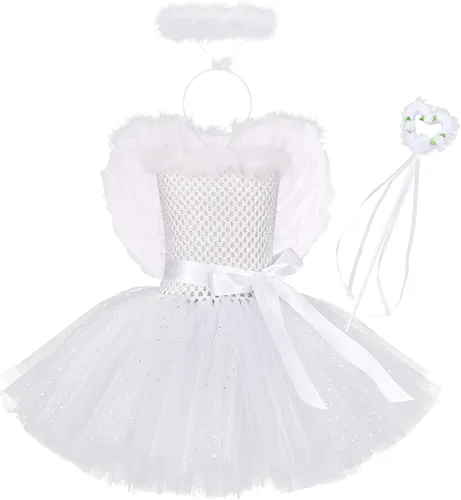 IBTOM CASTLE Kids Angel and Devil Costume for Girl Tutu Skirt & Angel Wings & Angel Halo Fairy Halloween Dress Up Outfit Set
