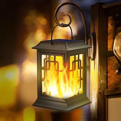 Faroles solares para exteriores, luces solares de llama parpadeante para colgar, impermeable, paraguas de jardín, iluminación decorativa con 2 modos