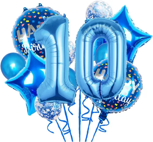 Vista 11 de Globos, 11 globos de aluminio para niños de 1 año para decoración de fiesta de primer cumpleaños, globos de confeti, globos de fiesta, suministros