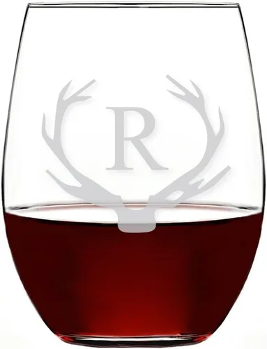 Vista 21 de Antler Initial - Copa de vino sin tallo (15 onzas, letra B, 4 unidades)