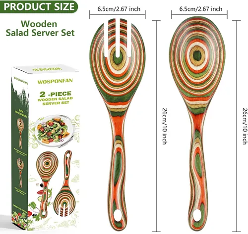 Vista 3 de Pinzas de ensalada, cucharas de madera, pinzas para servir, juego de utensilios de cocina de cocina de 10 pulgadas de madera de Pakka