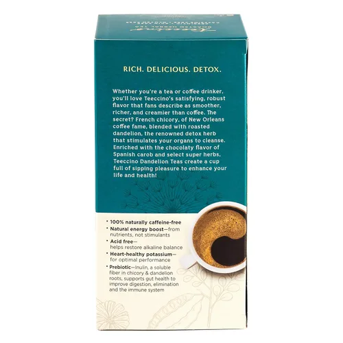 Vista 5 de Teeccino Té Chai rojo de diente de león, 25 bolsas de té, sin cafeína, té de hierbas tostadas con prebióticos, 3 veces más hierbas que las bolsas