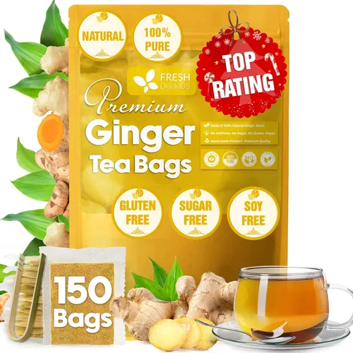 Vista 617 de FreshDrinkUS, 135 bolsas de té de jengibre y cúrcuma premium, ingredientes 100% naturales, mezcla hecha a mano de té de hierbas de cúrcuma