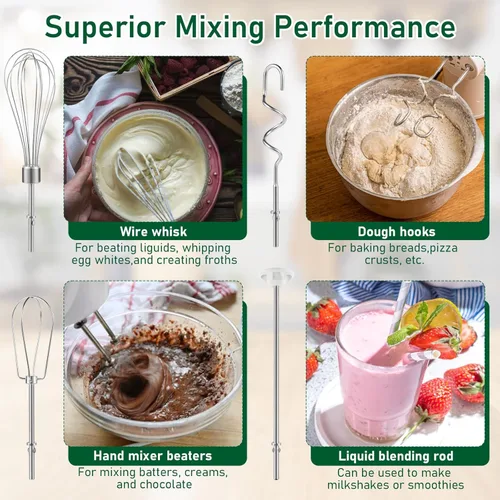 Vista 3 de Accesorios para batidora de mano, ganchos de masa y batidor, varilla de mezcla, accesorios de batidora de mano de acero inoxidable compatibles