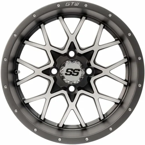 Vista 5 de GTW Combo de ruedas y neumáticos para carrito de golf de 14 pulgadas Vortex negro mate/ruedas mecanizadas en neumáticos Predator todo terreno