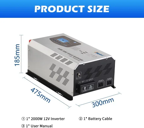 Vista 5 de Inversor de onda sinusoidal pura de 2000 W, pico de 6000 W, de 12 V de CC a 120 V de CA de salida con cargador de batería AC, sistema de baja