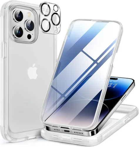 Vista 109 de Miracase Funda magnética para iPhone 14 de 6.1 pulgadas, protector de pantalla de vidrio templado integrado + protector de lente, compatible