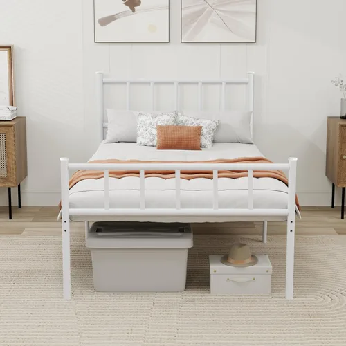 Vista 7 de Base de cama individual de metal con cabecero, listones de acero resistente, no necesita somier, fácil montaje, color negro
