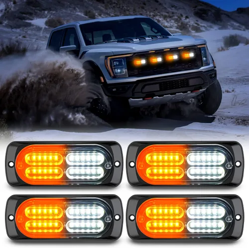 Nilight 4 piezas luces estroboscópicas de emergencia de 24 LED 12V 24V ámbar blanco montaje en superficie parrilla luces de advertencia de seguridad