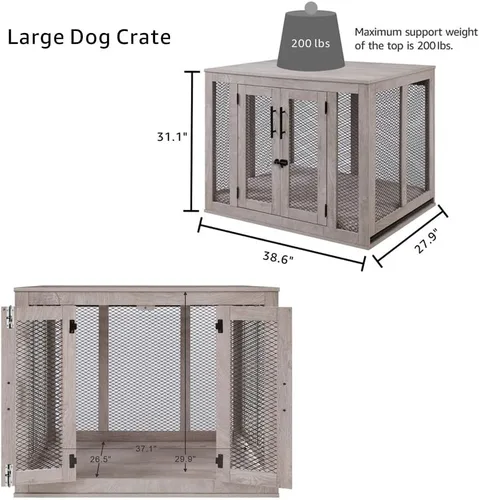 Vista 6 de unipaws - Jaula para perros estilo mueble con cojín y bandeja, jaulas de malla para perros con puertas dobles, casa para perros con mesa final