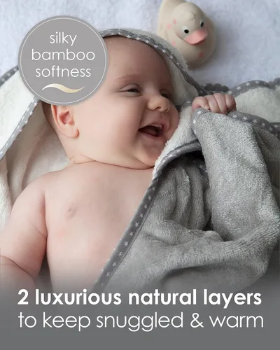 Vista 3 de Cuddledry Toalla de baño para bebé manos libres, algodón lujosamente suave y viscosa derivado de bambú con capucha toalla de bebé Toalla de Gris