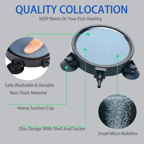 Vista 3 de PINVNBY 4.2-Inch Air Stone Disc Bubble Diffuser with Suction Cups for Oxygenation in Fresh/Saltwater Tanks, Ponds, Hydroponic, Aquaponics, and as a