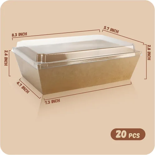 Vista 2 de Paquete de 20 cajas de embutidos de papel marrón de 8 x 6 pulgadas con tapas, recipientes desechables para alimentos para llevar, cajas de panadería