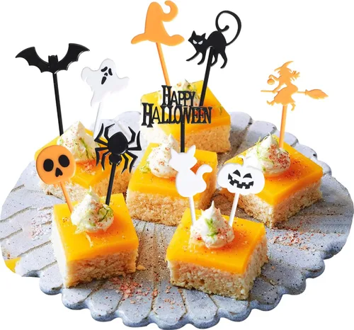 Vista 26 de 24 piezas de decoración de cupcakes de Halloween para despedida de soltero con purpurina, araña, bruja, murciélago, Halloween, cupcakes