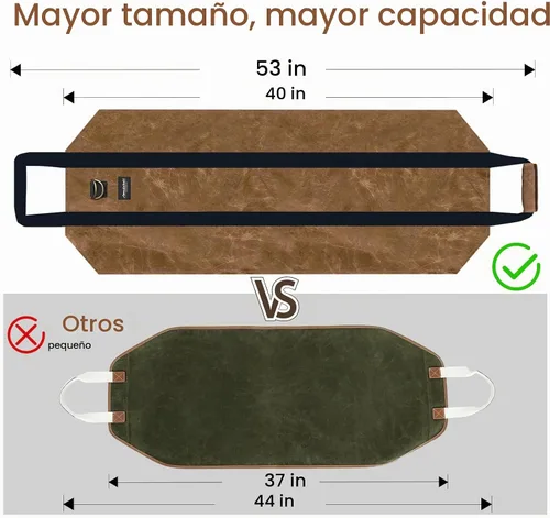 Vista 3 de Amagabeli - Bolsa de transporte de leña encerada, bolsa de transporte resistente para chimenea de leña grande con asas para camping, soporte