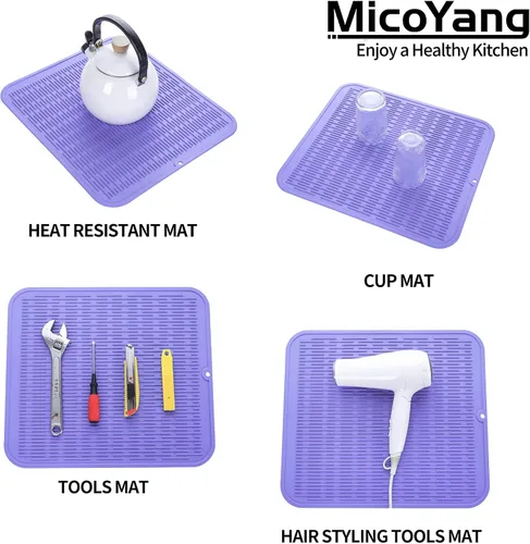 Vista 268 de MicoYang Alfombrilla de Silicona para Secar Platos de Múltiples Usos, Fácil de Limpiar, Ecológica, Alfombrilla de Silicona Resistente al Calor