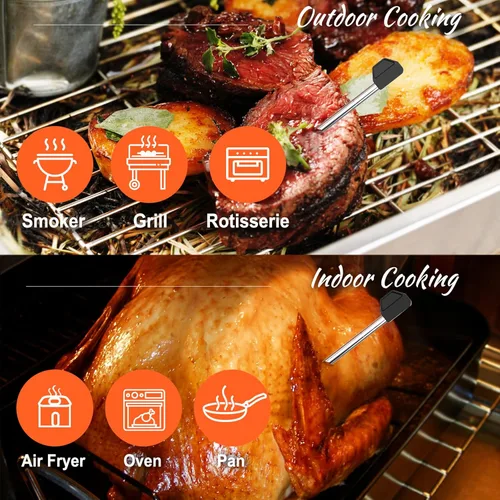 Vista 5 de Termómetro inalámbrico para carne con Bluetooth, ideal para barbacoa, horno, parrilla, cocina, ahumador y cocina asada, pantalla digital, lectura