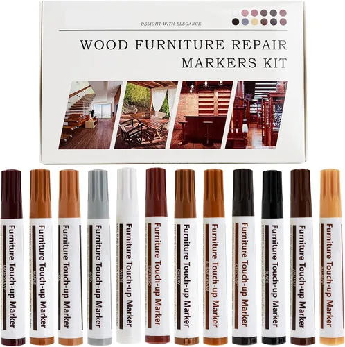 New Upgrade Furniture Pens for Touch Up, 12 Colors Wood Scratch Repair Markers, Professional Repair Tools for Stains, Scratches, Wood Floors,