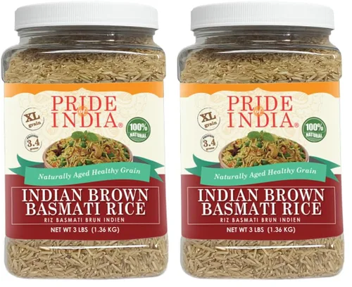 Vista 13 de Pride Of India - Paquete de 6 - Arroz Basmati Extra Largo Marrón - Grano Saludable Naturalmente Envejecido, Frasco de 1.5 Libras