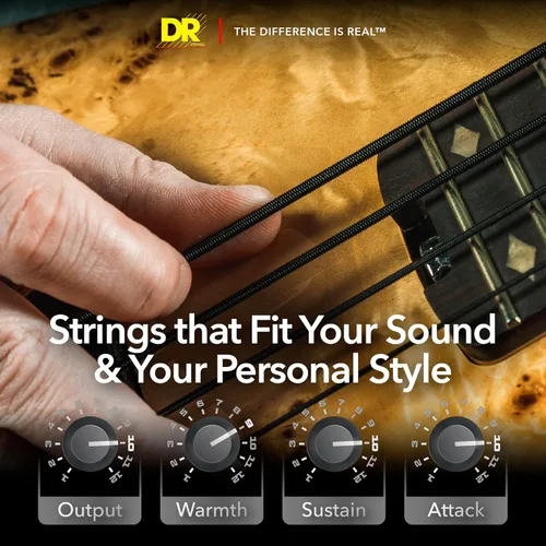 Vista 5 de DR Strings Beauties-Black Coated Steel 6 Cuerdas de guitarra bajo, calibre 30-125, núcleo redondo (BKB6-30)