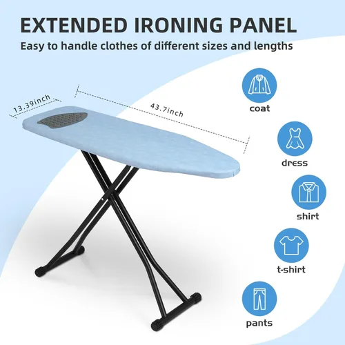 Vista 6 de Tabla de planchar plegable de altura ajustable con almohadilla de hierro, cubierta resistente al calor, tubo de acero grueso, tabla de hierro Azul