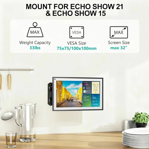 Vista 4 de WALI Soporte para Show 21, Show 15, soporte de montaje en pared ajustable con brazo de extensión resistente de 15 pulgadas, giratorio giratorio