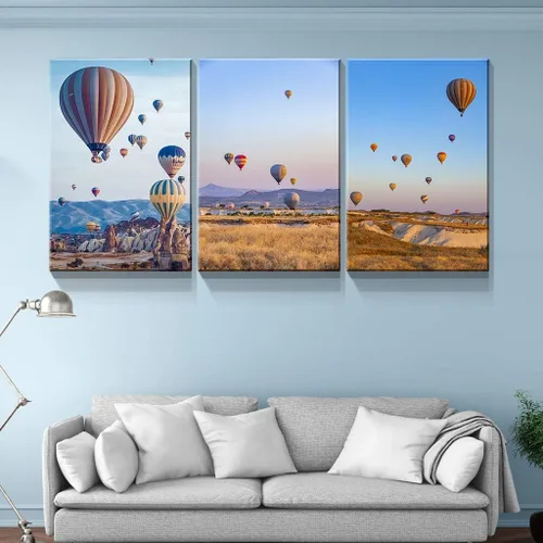 Vista 74 de Denozer - Lienzo decorativo para pared de 3 piezas - Paisaje con arte de pared inspirador para sala de estar, decoración moderna del hogar, estirado