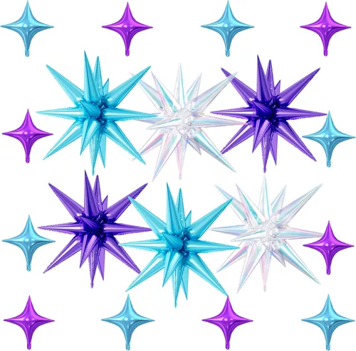 Vista 35 de 18 globos de estrella rojos y plateados, globos plateados y rojos con 6 globos de estrella en explosión de 22 pulgadas, 12 globos de aluminio