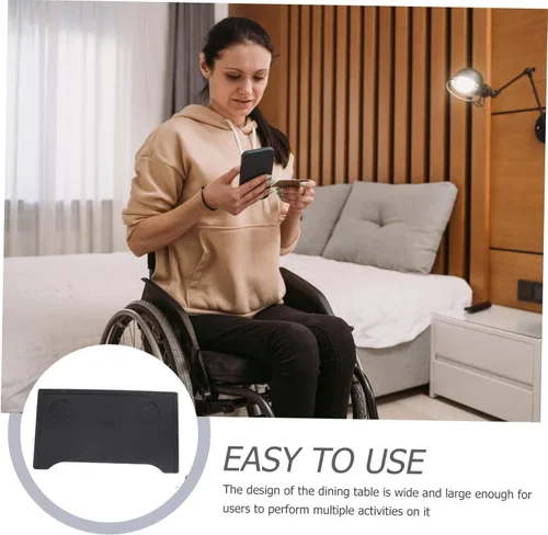 Vista 3 de GLEAVI Mesa de comedor para silla de ruedas, mesa portátil, bandeja de plástico plegable, bandeja para silla de ruedas, bandeja para silla