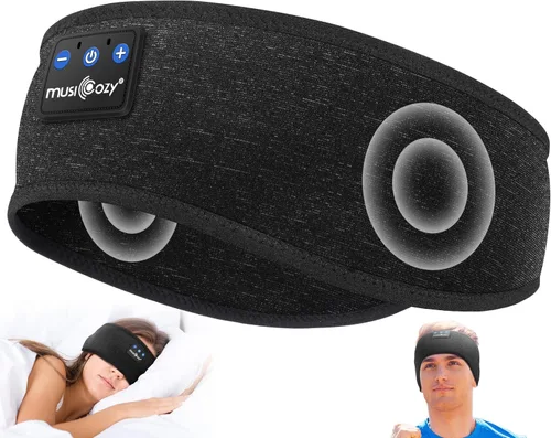 Vista 12 de MUSICOZY - Diadema para dormir con auriculares Bluetooth 5.4, audífonos inalámbricos con máscara para los ojos, orejeras HD para entrenamiento