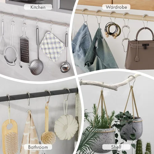 Vista 119 de Amazer - Juego de 12 ganchos decorativos para cortina de ducha de acero inoxidable para barras de cortinas de baño, blanco acrílico