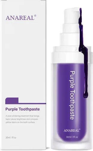 ANAREAL Pasta de dientes morada para blanqueamiento dental, pasta dental blanqueadora púrpura para adultos, pasta de dientes blanqueadora de dientes